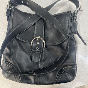 Coach Black Leather Crossbody Bag with Silver Hardware